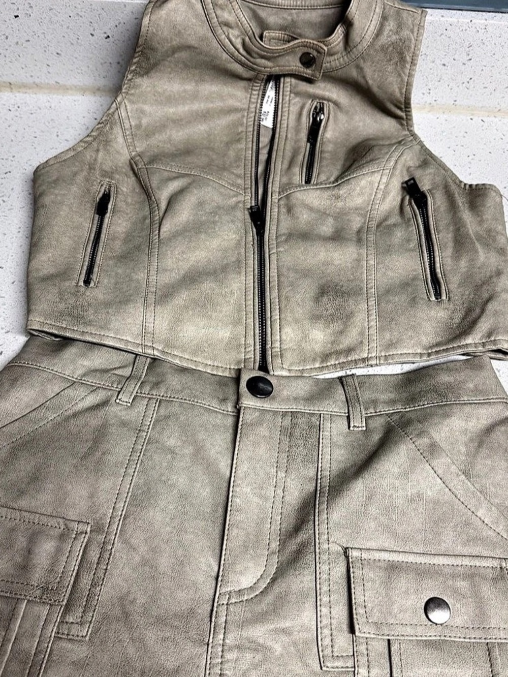 Utility Vest and Cargo Shorts Set in Beige NWT